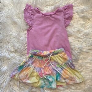 Cat & Jack Toddler Girl 2 Piece Flutter Sleeve Top & Tie Dye Skort Size 18 Month